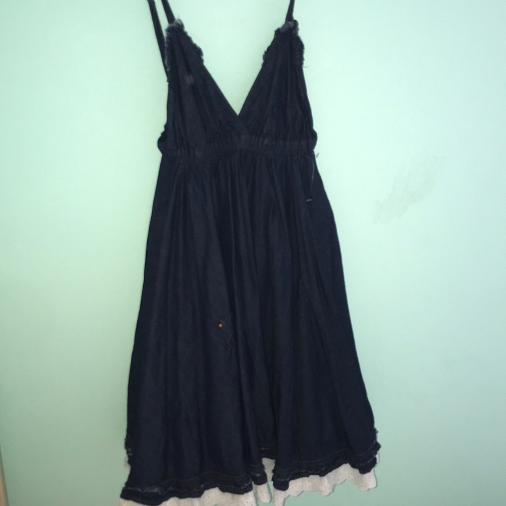 Jean material dress with lace outline